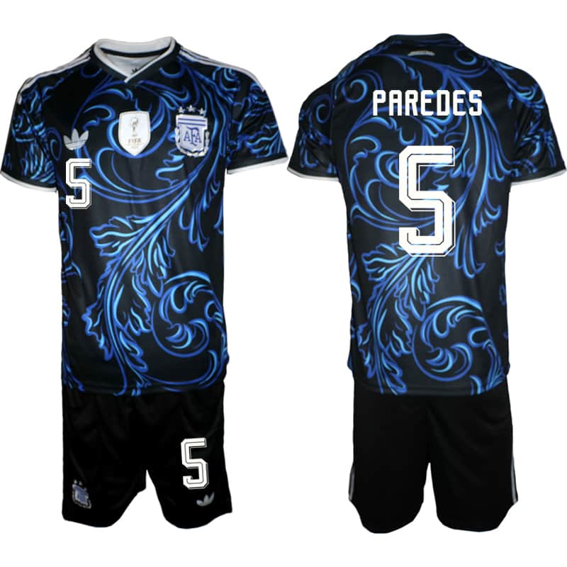 Men's Argentina #5 Leandro Paredes Black/Blue 2026 Away Soccer Jersey Suit